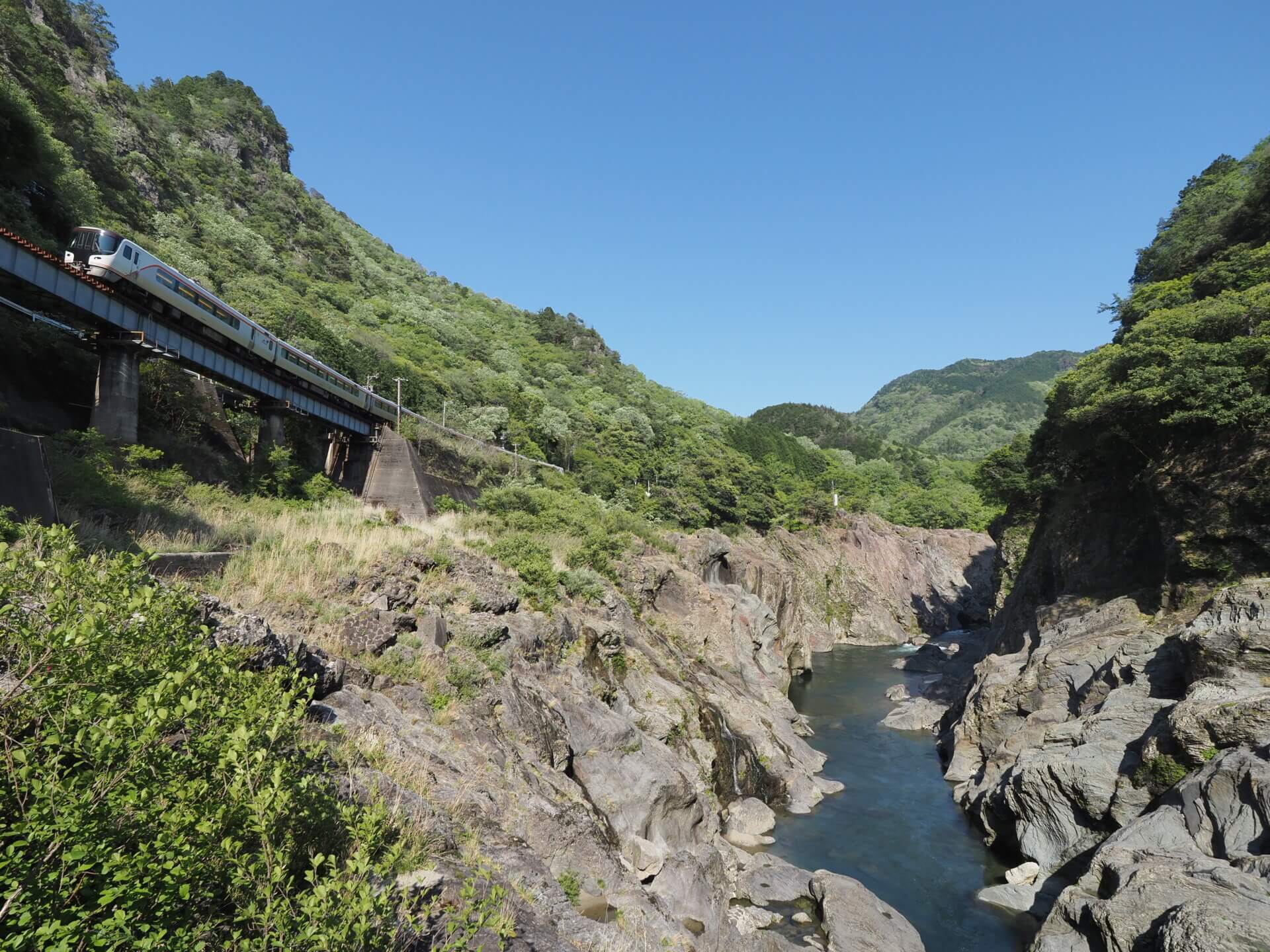 飛水峡を通過する特急ひだ